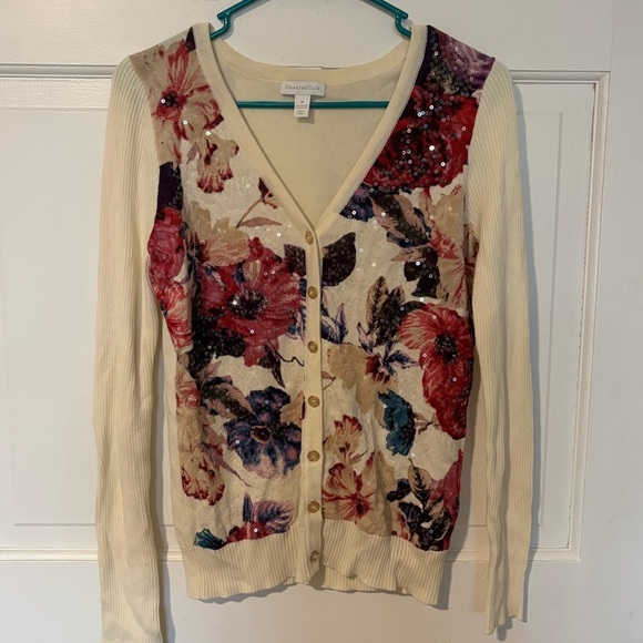 Charter Club Sweaters - Floral Cardigan Sweater